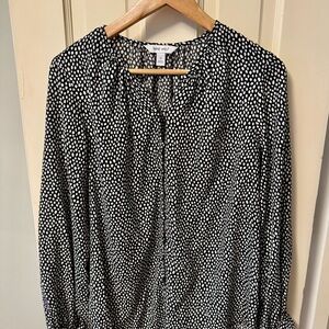 Nine West Black & White Polka Dot Women's Top Size Medium
